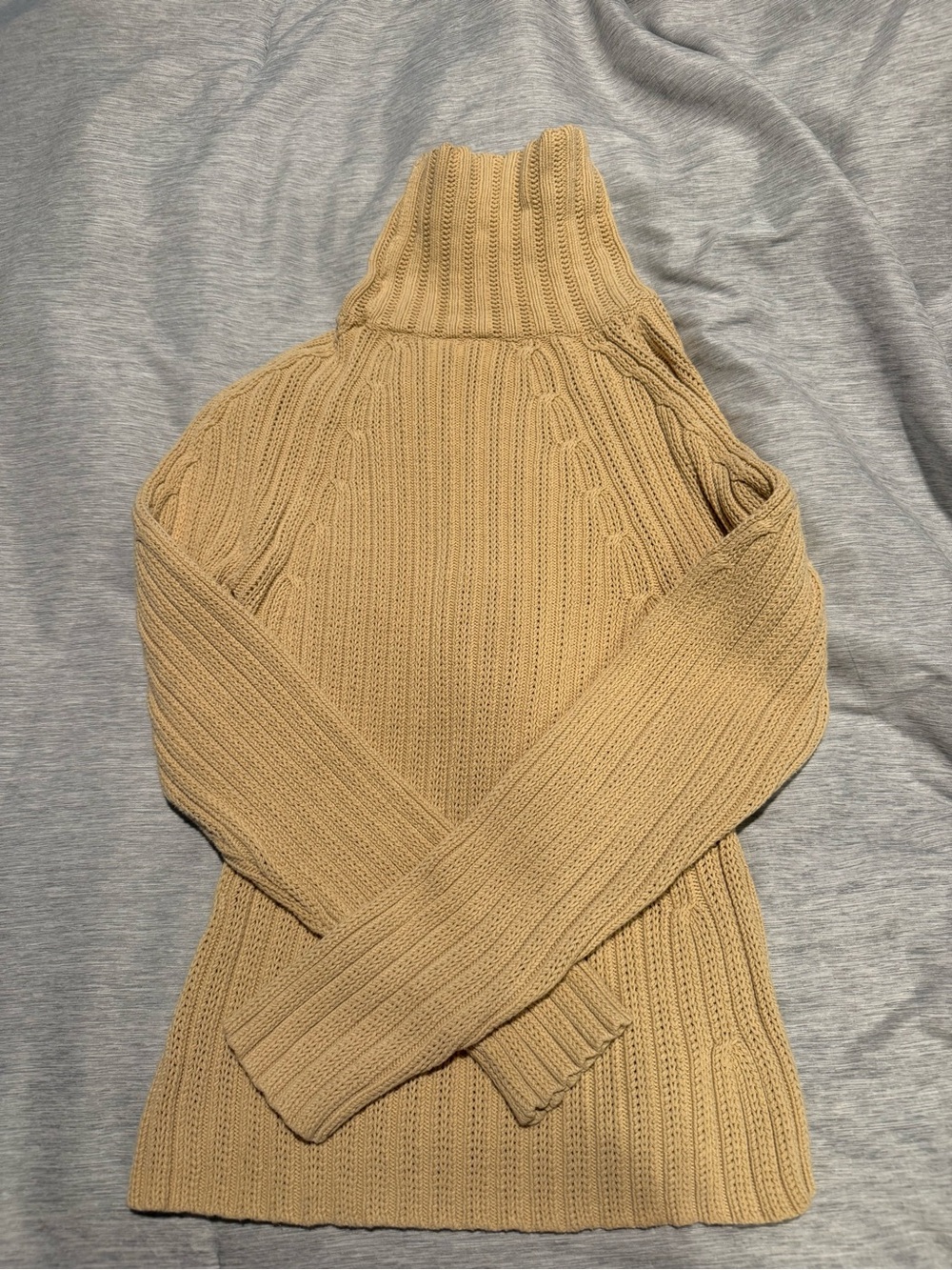 Classic Tan Turtleneck Cable-Knit Women’s Sweater